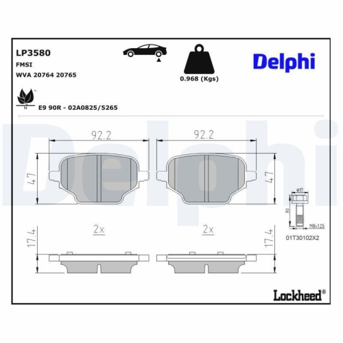 DELPHI LP3580 Bremsbelagsatz, Scheibenbremse f&uuml;r CITRO&Euml;N FIAT OPEL PEUGEOT
