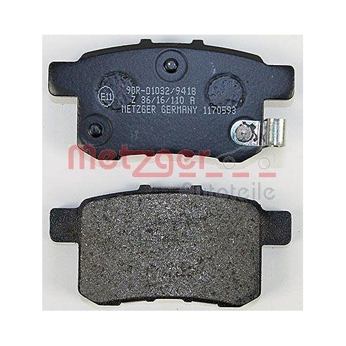 Bremsbelagsatz, Scheibenbremse METZGER 1170593 f&uuml;r HONDA, Hinterachse