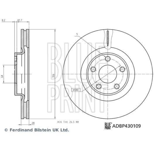 BLUE PRINT ADBP430109 2 St&uuml;ck Bremsscheiben f&uuml;r FORD, Vorderachse