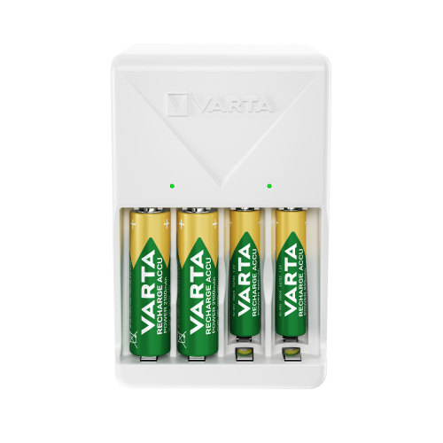 VARTA Mini Charger Ladegerät lädt 2 AA/AAA gleichzeitig & 4x AA Batterien