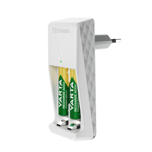 VARTA Mini Charger Ladegerät lädt 2 AA/AAA gleichzeitig & 2x AAA Batterien