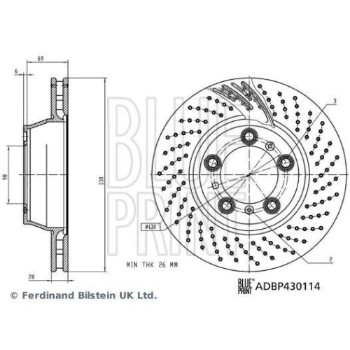 BLUE PRINT ADBP430114 2 St&uuml;ck Bremsscheiben f&uuml;r PORSCHE, Hinterachse rechts