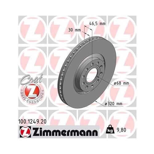 Bremsscheibe ZIMMERMANN 100.3310.20 COAT Z f&uuml;r VAG AUDI (FAW), Hinterachse