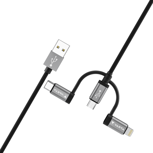 VARTA Speed Charge & Sync Kabel: 3in1 USB A Lightning/Micro/Type C Box Ladekabel
