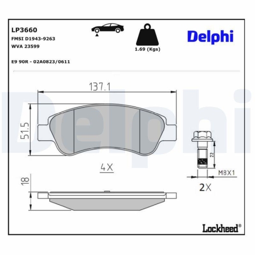 DELPHI LP3660 Bremsbelagsatz, Scheibenbremse f&uuml;r OPEL VAUXHALL, Vorderachse