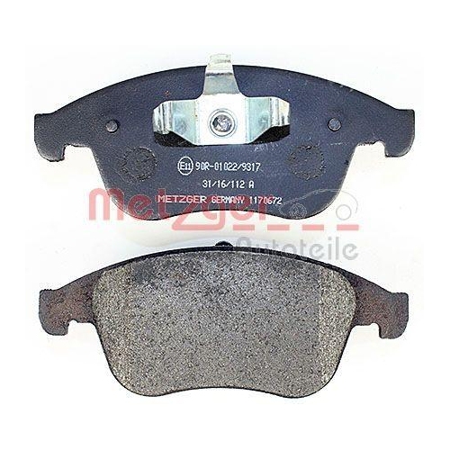 Bremsbelagsatz, Scheibenbremse METZGER 1170672 f&uuml;r RENAULT, Vorderachse