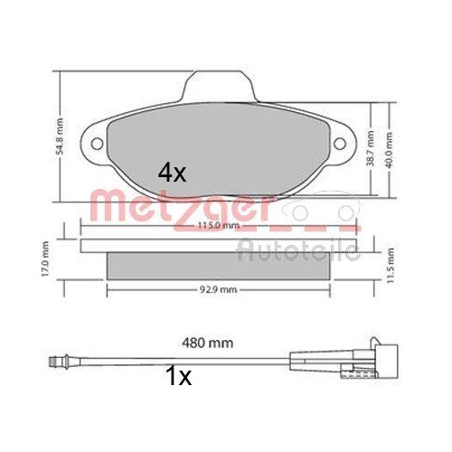 Bremsbelagsatz, Scheibenbremse METZGER 1170678 f&uuml;r FIAT FORD, Vorderachse