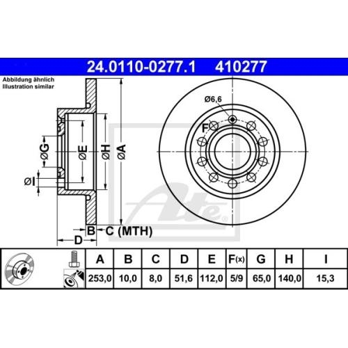 Bremsscheibe ATE 24.0124-0258.1 für SEAT SKODA VAG, Vorderachse