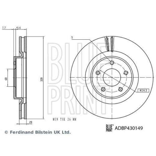 BLUE PRINT ADBP430149 2 St&uuml;ck Bremsscheiben f&uuml;r NISSAN INFINITI, Vorderachse