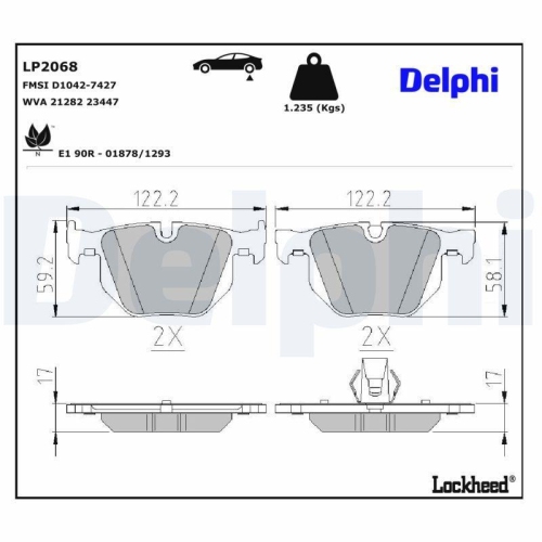 DELPHI LP2068 Bremsbelagsatz, Scheibenbremse f&uuml;r BMW, Hinterachse