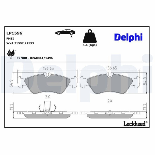 DELPHI LP1596 Bremsbelagsatz, Scheibenbremse f&uuml;r MERCEDES-BENZ VW, Hinterachse