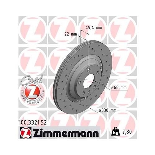 Bremsscheibe ZIMMERMANN 100.3319.52 SPORT Z für AUDI AUDI (FAW), Vorderachse