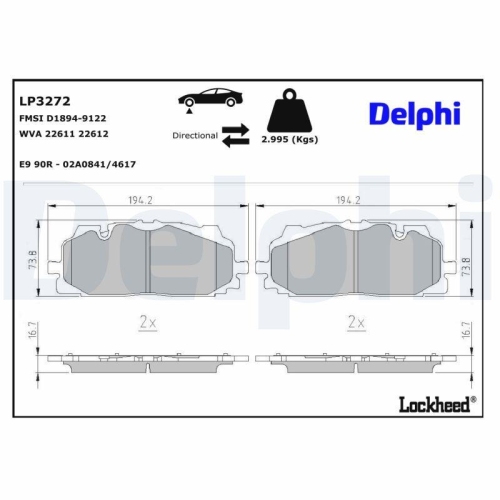DELPHI LP3272 Bremsbelagsatz, Scheibenbremse f&uuml;r AUDI VW AUDI (FAW), Vorderachse