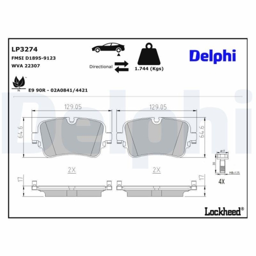 DELPHI LP3274 Bremsbelagsatz, Scheibenbremse f&uuml;r AUDI VW, Hinterachse