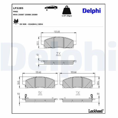 DELPHI LP3285 Bremsbelagsatz, Scheibenbremse f&uuml;r NISSAN, Vorderachse