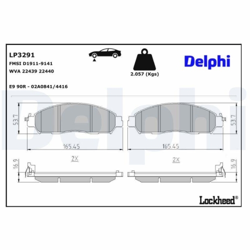DELPHI LP3291 Bremsbelagsatz, Scheibenbremse f&uuml;r NISSAN RENAULT, Vorderachse
