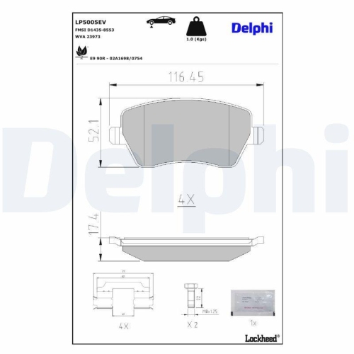 DELPHI LP5005EV Bremsbelagsatz, Scheibenbremse f&uuml;r RENAULT DACIA, Vorderachse
