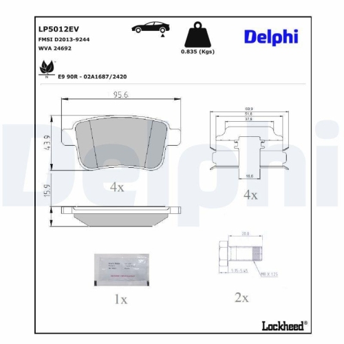 DELPHI LP5012EV Bremsbelagsatz, Scheibenbremse f&uuml;r RENAULT, Hinterachse