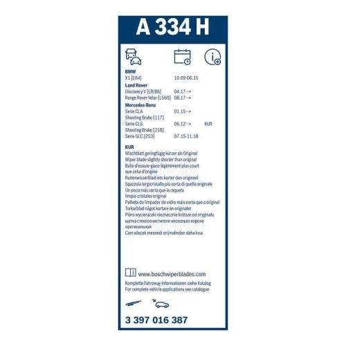 Wischblatt BOSCH 3 397 016 387 Rear Aerotwin für BMW MERCEDES-BENZ, hinten