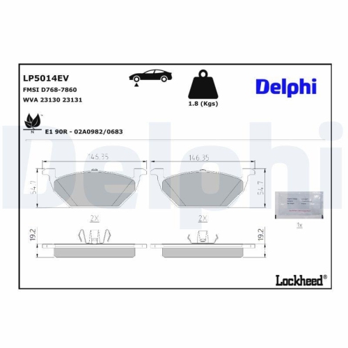 DELPHI LP5014EV Bremsbelagsatz, Scheibenbremse f&uuml;r SEAT SKODA VW, Vorderachse