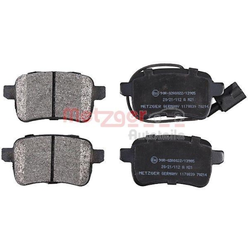 Bremsbelagsatz, Scheibenbremse METZGER 1170839 f&uuml;r ALFA ROMEO, Hinterachse