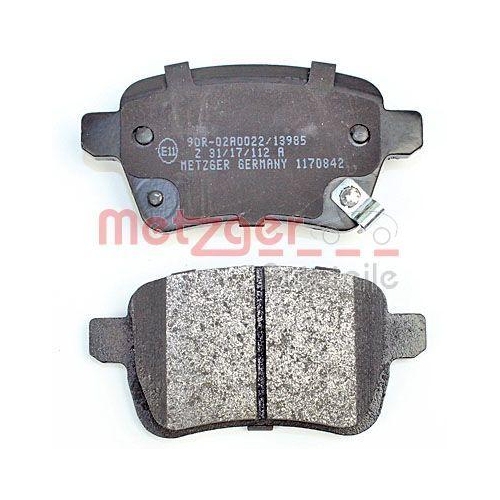 Bremsbelagsatz, Scheibenbremse METZGER 1170842 f&uuml;r OPEL, Hinterachse