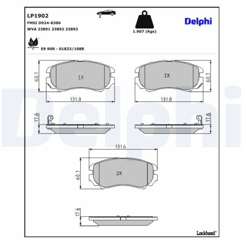 DELPHI LP1902 Bremsbelagsatz, Scheibenbremse f&uuml;r HYUNDAI KIA KIA (DYK)