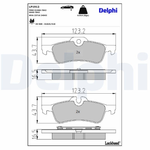 DELPHI LP1912 Bremsbelagsatz, Scheibenbremse f&uuml;r BMW MINI, Hinterachse