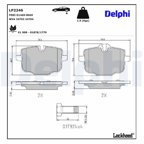 DELPHI LP2246 Bremsbelagsatz, Scheibenbremse f&uuml;r BMW, Hinterachse