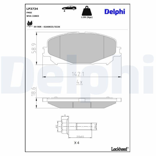 DELPHI LP3734 Bremsbelagsatz, Scheibenbremse f&uuml;r MITSUBISHI RENAULT, Vorderachse