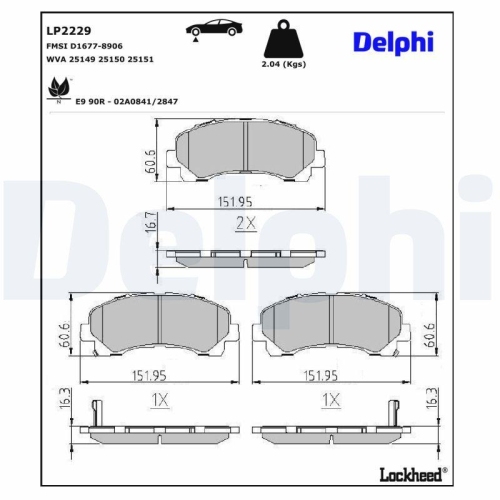DELPHI LP2229 Bremsbelagsatz, Scheibenbremse f&uuml;r ISUZU CHEVROLET, Vorderachse