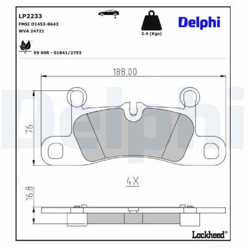 DELPHI LP2233 Bremsbelagsatz, Scheibenbremse f&uuml;r AUDI PORSCHE VW, Hinterachse