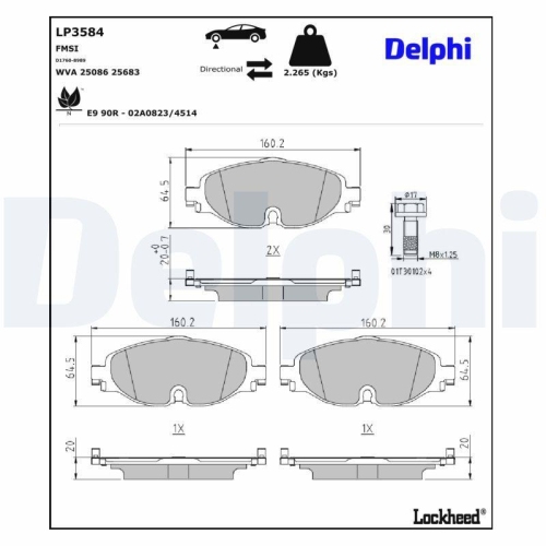DELPHI LP3584 Bremsbelagsatz, Scheibenbremse f&uuml;r AUDI FORD SKODA VW AUDI (FAW)