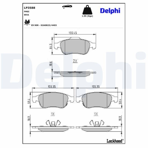 DELPHI LP3588 Bremsbelagsatz, Scheibenbremse f&uuml;r FIAT JEEP, Vorderachse