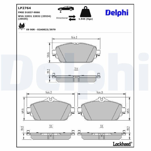 DELPHI LP2764 Bremsbelagsatz, Scheibenbremse f&uuml;r MERCEDES-BENZ, Vorderachse
