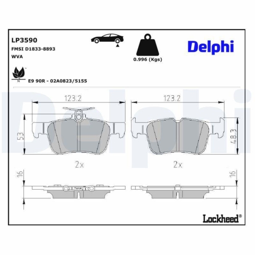 DELPHI LP3590 Bremsbelagsatz, Scheibenbremse f&uuml;r FORD FORD USA FORD (CHANGAN)