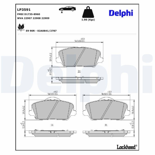 DELPHI LP3591 Bremsbelagsatz, Scheibenbremse f&uuml;r HYUNDAI KIA, Vorderachse