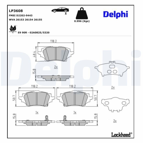 DELPHI LP3608 Bremsbelagsatz, Scheibenbremse f&uuml;r MAZDA SUZUKI TOYOTA