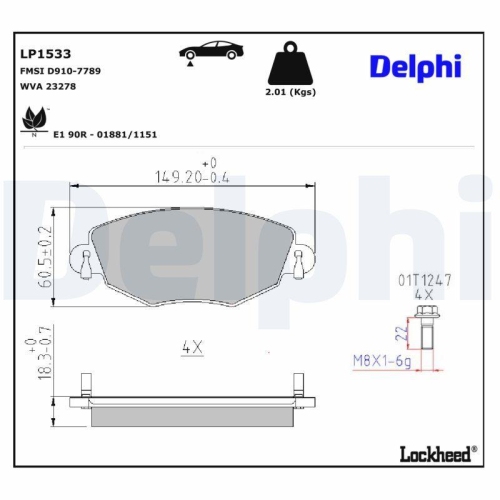 DELPHI LP1533 Bremsbelagsatz, Scheibenbremse f&uuml;r FORD JAGUAR, Vorderachse