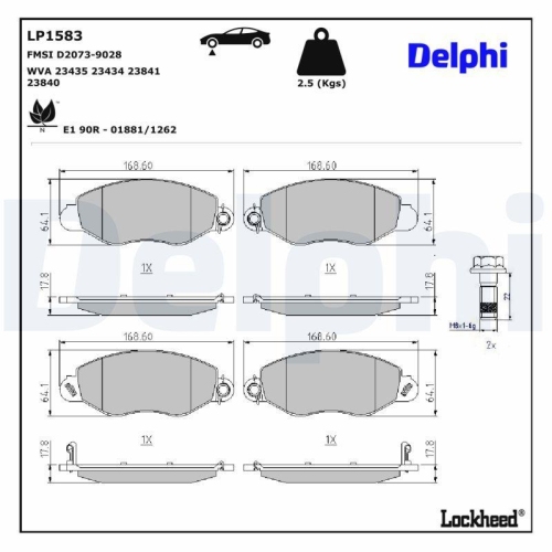 DELPHI LP1583 Bremsbelagsatz, Scheibenbremse f&uuml;r FORD, Vorderachse