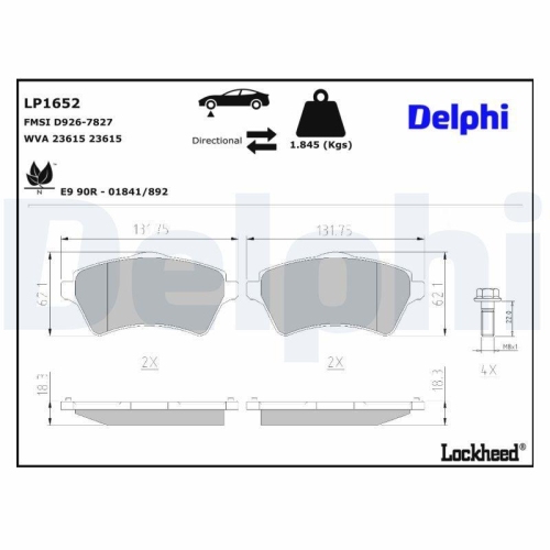 DELPHI LP1652 Bremsbelagsatz, Scheibenbremse f&uuml;r LAND ROVER, Vorderachse