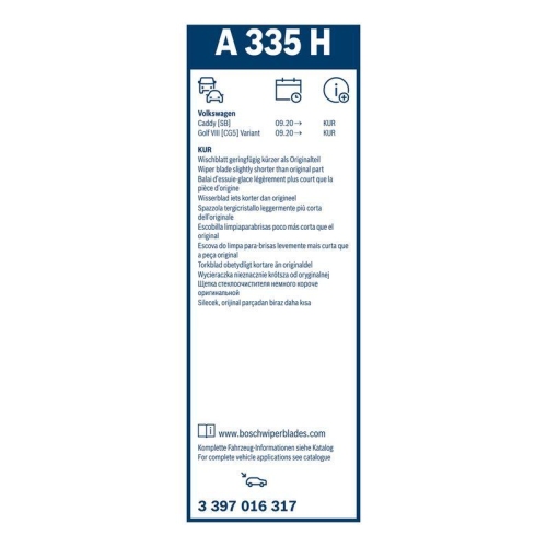 Wischblatt BOSCH 3 397 016 317 Rear Aerotwin für VW, hinten