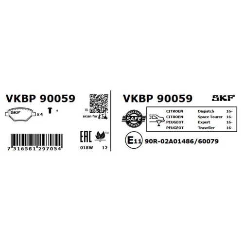 Bremsbelagsatz, Scheibenbremse SKF VKBP 90059 f&uuml;r CITRO&Euml;N FIAT PEUGEOT TOYOTA