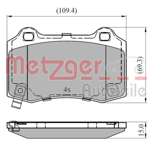 Bremsbelagsatz, Scheibenbremse METZGER 1170964 GREENPARTS f&uuml;r TESLA, Hinterachse