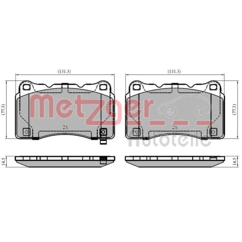 Bremsbelagsatz, Scheibenbremse METZGER 1170965 GREENPARTS f&uuml;r TESLA, Vorderachse