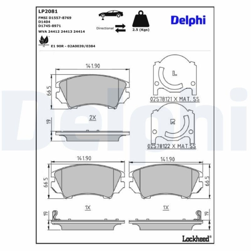 DELPHI LP2081 Bremsbelagsatz, Scheibenbremse f&uuml;r MG OPEL SAAB VAUXHALL CHEVROLET