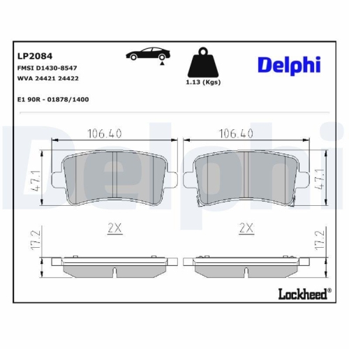 DELPHI LP2084 Bremsbelagsatz, Scheibenbremse f&uuml;r OPEL SAAB VAUXHALL CHEVROLET