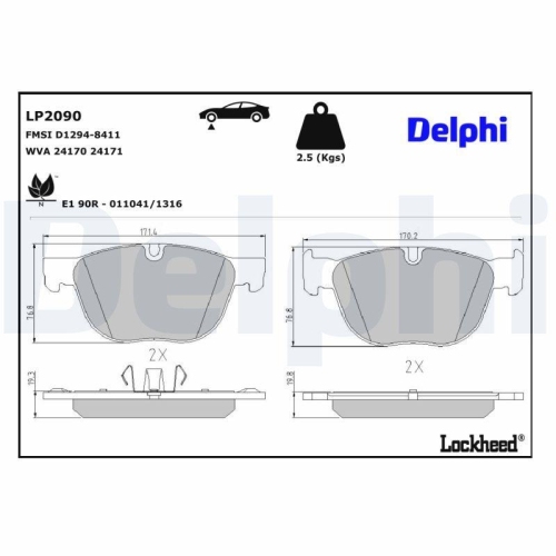 DELPHI LP2090 Bremsbelagsatz, Scheibenbremse f&uuml;r BMW, Vorderachse