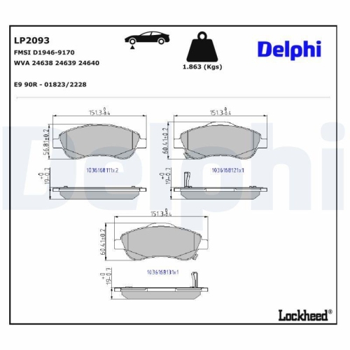 DELPHI LP2093 Bremsbelagsatz, Scheibenbremse f&uuml;r HONDA, Vorderachse