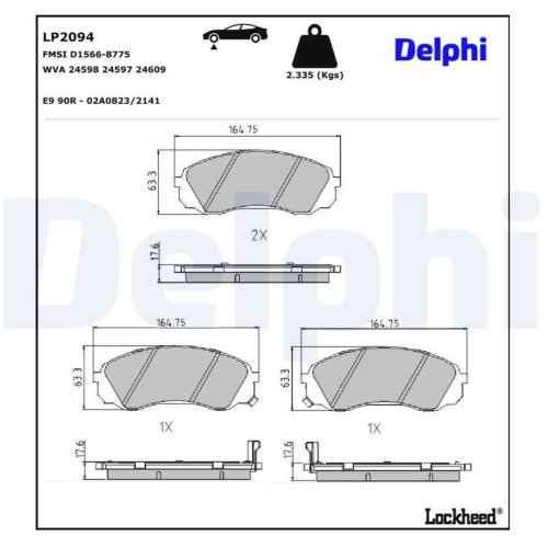 DELPHI LP2094 Bremsbelagsatz, Scheibenbremse f&uuml;r HYUNDAI KIA, Vorderachse